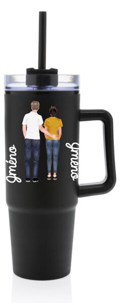 Personalizovaná cestovní termoska s průhledným víčkem s párem