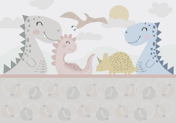 Postershop Fototapeta vliesová: Dětská tapeta veselí dinosauři - 254x184 cm