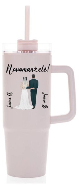 Personalizovaná termoska s průhledným víčkem se svatebním párem