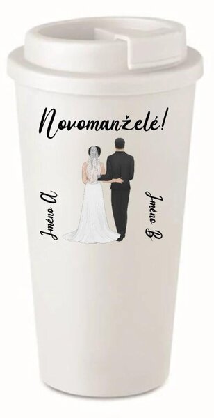 Personalizovaný cestovní termohrnek se svatebním párem