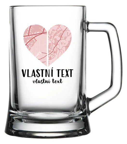 Personalizovaná pivní sklenice - Dvě místa, jedno srdce