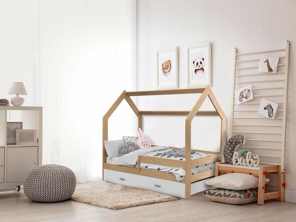 Dětská postel DOMEČEK D3 borovice 80 x 160 cm s lamelovým roštem, Úložný box: Bez úložného boxu