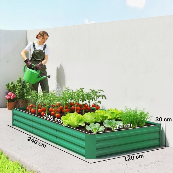 Outsunny venkovní vyvýšený záhon — obdélníkový záhon s bezpečným okrajem a otevřeným dnem pro květiny a bylinky, 240 × 120 × 30 cm | Aosom