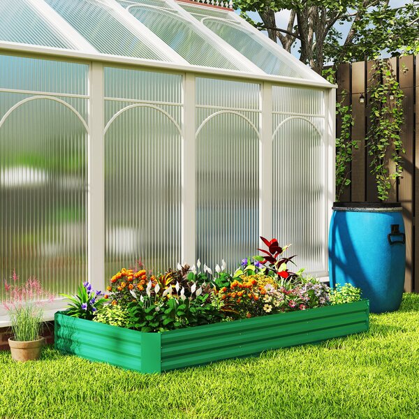 Outsunny venkovní vyvýšený záhon — obdélníkový záhon s bezpečným okrajem a otevřeným dnem pro květiny a bylinky, 240 × 120 × 30 cm | Aosom