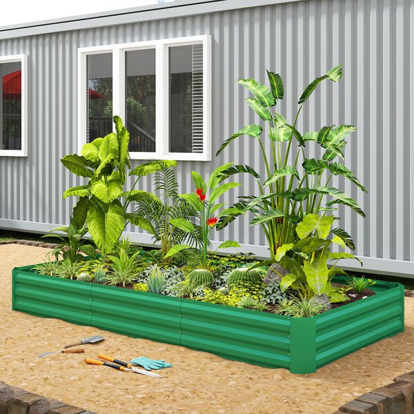 Outsunny venkovní vyvýšený záhon — obdélníkový záhon s bezpečným okrajem a otevřeným dnem pro květiny a bylinky, 240 × 120 × 30 cm | Aosom