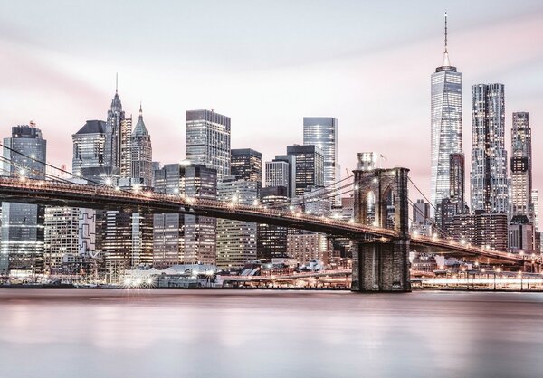 Postershop Fototapeta vliesová: Osvětlený Brooklyn Bridge - 368x254 cm