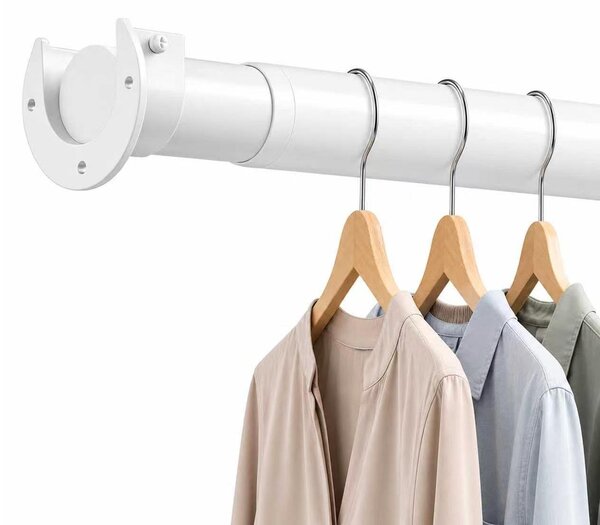 Výsuvná záclonová tyč, robustní, 32 mm, pro velké okno nebo jako prostorový členění, s držáky, bílá, délka 85-270 cm