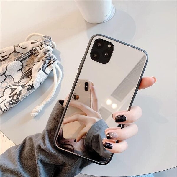 Pouzdro na iPhone 15 - HD zrcadlo - 2 kusy - Měkký okraj z TPU - Praktické pouzdro se zrcadlem - Ideální pro líčení - Pouzdro se zrcadlem
