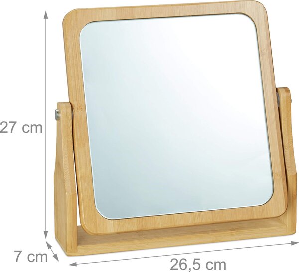 Kosmetické zrcadlo - otočné o 360° - čtverec - HBD - 27x26,5x7 cm - Stolní zrcadlo - stojací - rám z bambusu - přírodní