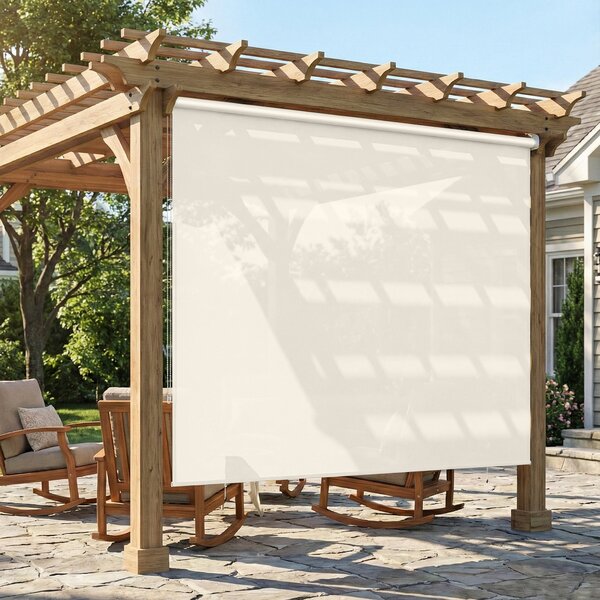Outsunny venkovní zatemňovací roleta 2,4 x 1,6 m — zatahovací roleta pro soukromí, voděodolná, hliníkový rám & polyester 180 g/m², UPF 30+, krémová |