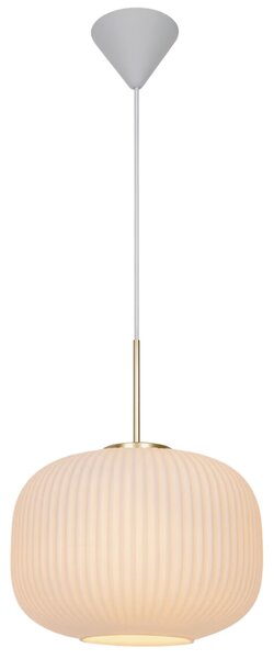 Nordlux Opálově bílé skleněné závěsné světlo Milford 30 cm s mosazným zavěšením