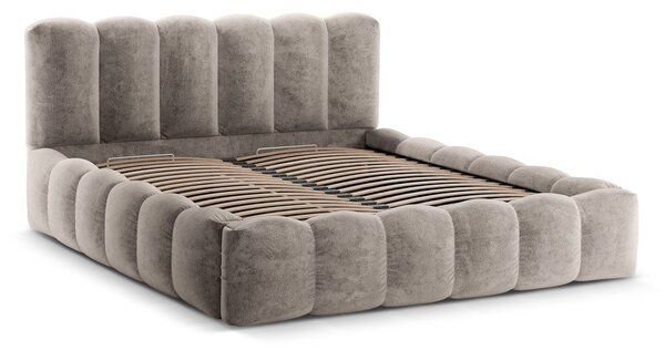 Světle hnědá čalouněná dvoulůžková postel s úložným prostorem a roštem 160x200 cm Lupine – Micadoni Home