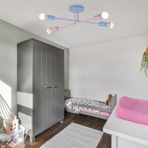 Přisazený lustr CAMBRIDGE 4xE27/15W/230V modrá/růžová