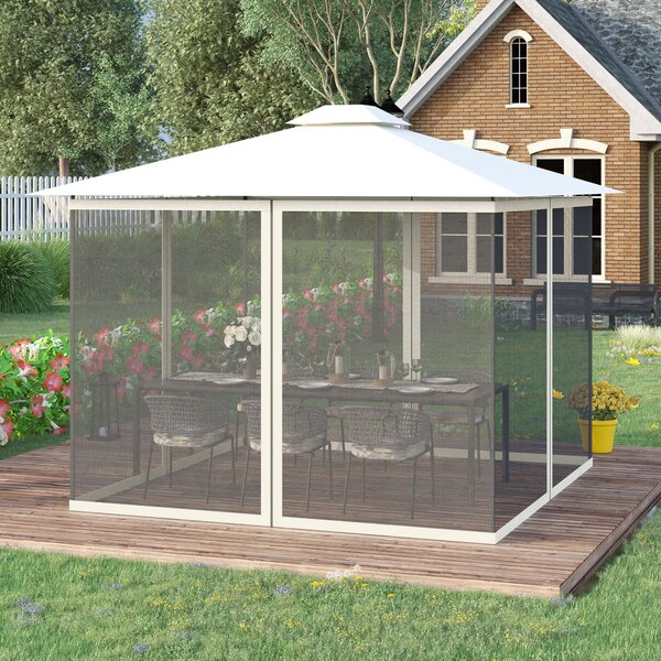 Outsunny Mosquito Nets for Gazebo/Canopy/Pavilion 3 x 3 m - Set of 4 Zippered Panels + Attachment Hooks - Polyester/Nylon | Aosom