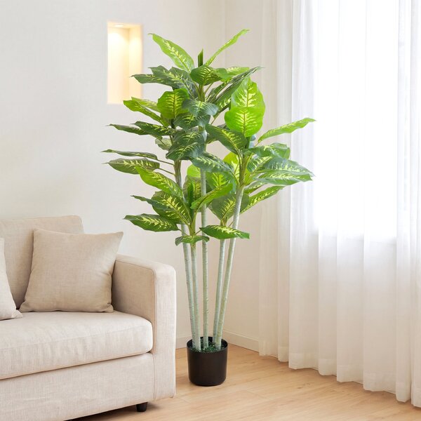 HOMCOM Umělá rostlina Calathea, 150 cm s cementovým květináčem — do interiéru | Aosom