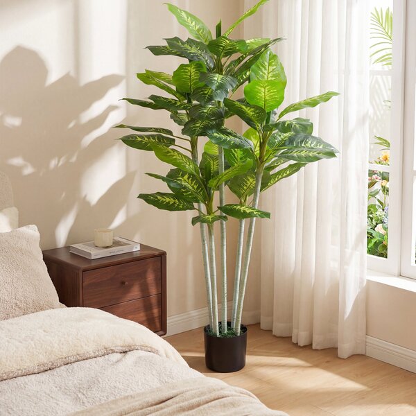 HOMCOM Umělá rostlina Calathea, 150 cm s cementovým květináčem — do interiéru | Aosom