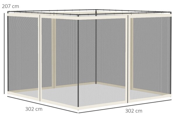 Outsunny Mosquito Nets for Gazebo/Canopy/Pavilion 3 x 3 m - Set of 4 Zippered Panels + Attachment Hooks - Polyester/Nylon | Aosom