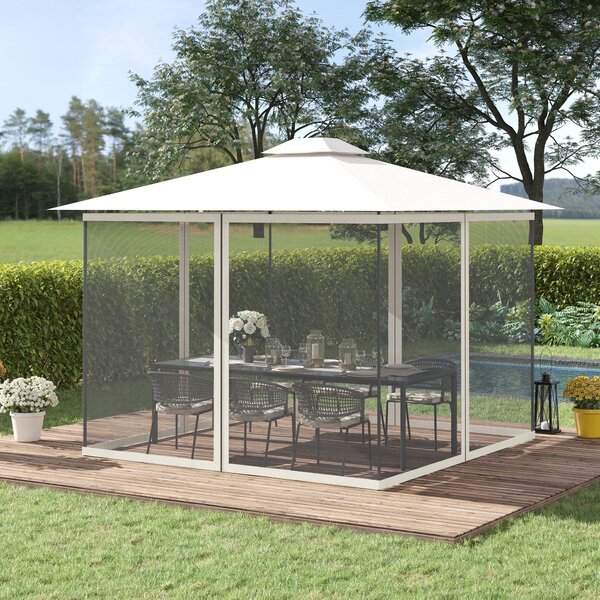 Outsunny Mosquito Nets for Gazebo/Canopy/Pavilion 3 x 3 m - Set of 4 Zippered Panels + Attachment Hooks - Polyester/Nylon | Aosom