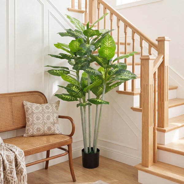 HOMCOM Umělá rostlina Calathea, 150 cm s cementovým květináčem — do interiéru | Aosom