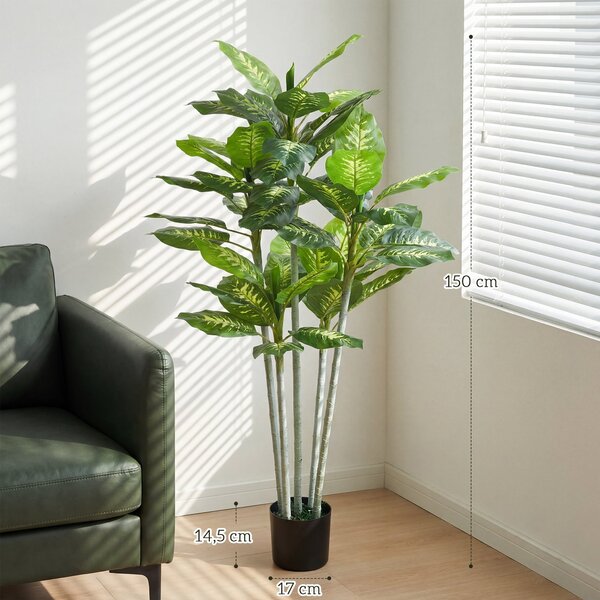 HOMCOM Umělá rostlina Calathea, 150 cm s cementovým květináčem — do interiéru | Aosom