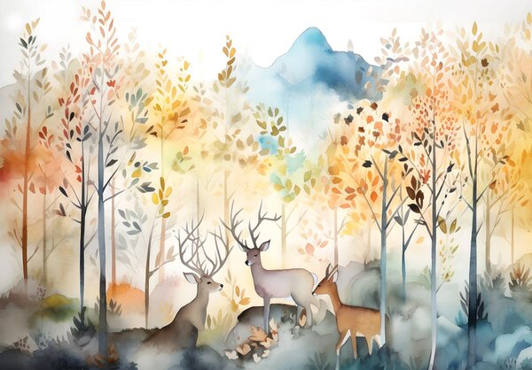 Postershop Fototapety vliesové: For kids watercolour forest - 254x184 cm