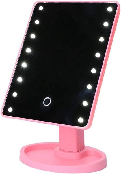 LED zrcadlo – Zrcadlo s osvětlením – Pro každodenní péči – Dotykové ovládání pro regulaci jasu – Přenosná velikost – Černá barva