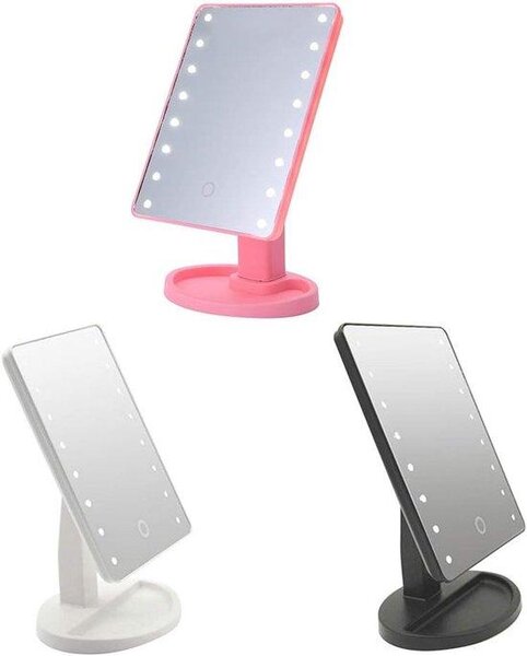 LED zrcadlo – Zrcadlo s osvětlením – Pro každodenní péči – Dotykové ovládání pro regulaci jasu – Přenosná velikost – Černá barva