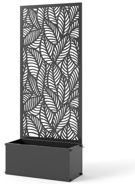 Outsunny kovový truhlík s mřížkou — vyvýšený záhon se zástěnou pro soukromí, listový vzor, 45 × 21,5 × 110 cm | Aosom