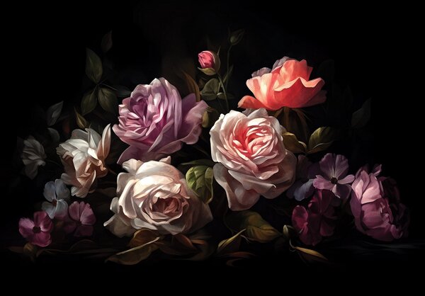 Postershop Fototapeta vliesová: Art painting flowers roses - 208x146 cm