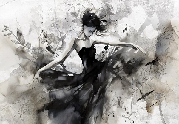 Postershop Fototapeta vliesová: Painting B&W concrete dancer - 208x146 cm
