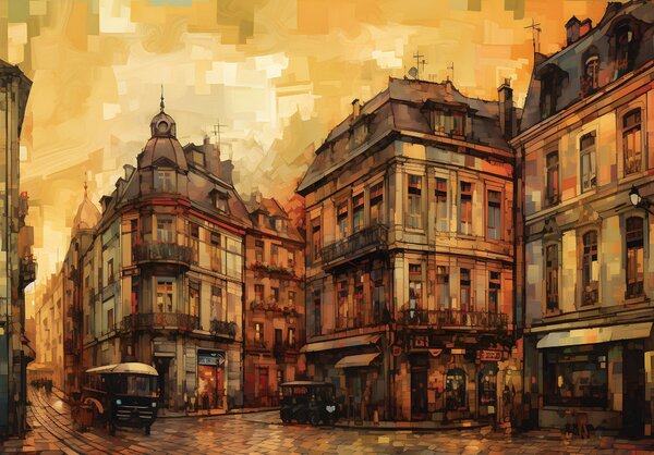 Postershop Fototapeta vliesová: City architecture oil-colours painting - 208x146 cm