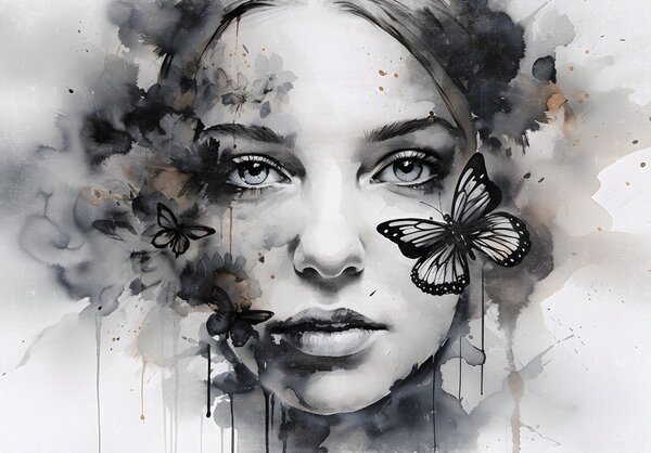 Postershop Fototapeta vliesová: Art watercolour woman butterfly (1) - 152,5x104 cm