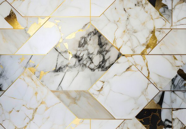 Postershop Fototapeta vliesová: Imitation marble gold geometry - 208x146 cm