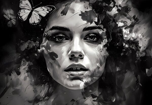 Postershop Fototapeta vliesová: Art watercolour woman butterfly (2) - 208x146 cm