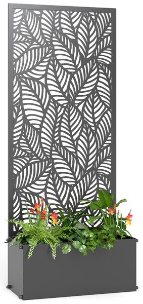 Outsunny kovový truhlík s mřížkou — vyvýšený záhon se zástěnou pro soukromí, listový vzor, 45 × 21,5 × 110 cm | Aosom
