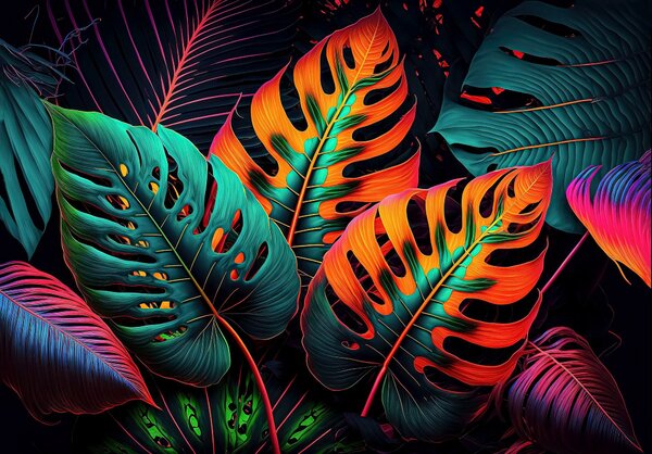Postershop Fototapeta vliesová: Nature leaves art neon - 208x146 cm
