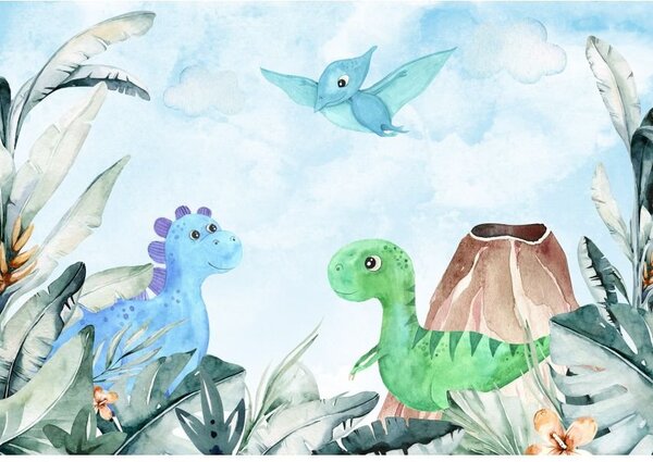Postershop Fototapeta vliesová: For kids dinosaurs watercolour - 208x146 cm