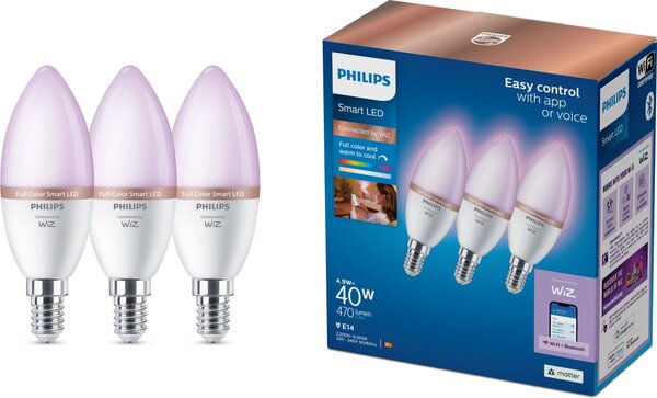 SADA 3x LED RGB Stmívatelná žárovka Philips SMART C37 E14/4,9W/230V 2200-6500K