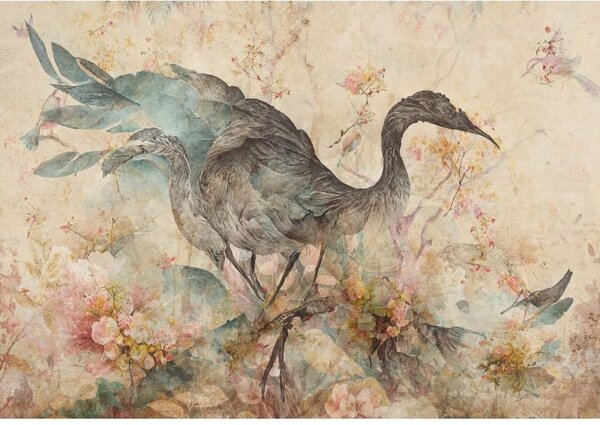 Postershop Fototapeta vliesová: Art abstraction bird flowers - 208x146 cm