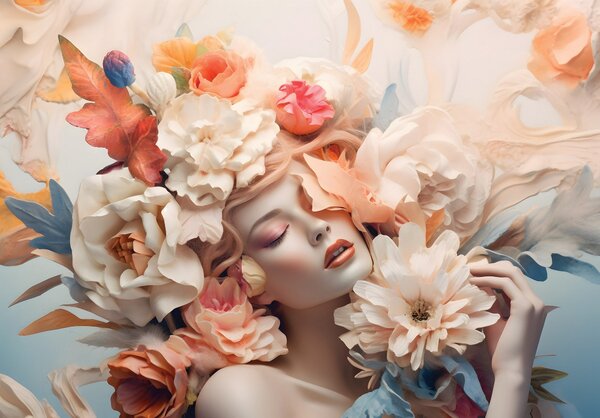Postershop Fototapeta vliesová: Woman flowers pastel elegance - 208x146 cm
