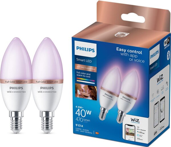 SADA 2x LED RGB Stmívatelná žárovka Philips SMART C37 E14/4,9W/230V 2200-6500K