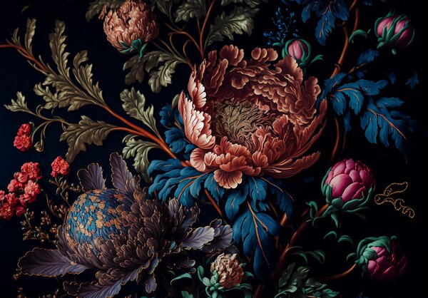 Postershop Fototapeta vliesová: Flowers peonies painting leaves - 208x146 cm