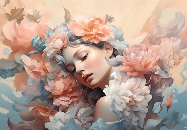 Postershop Fototapeta vliesová: Woman flowers pastel elegance (1) - 208x146 cm
