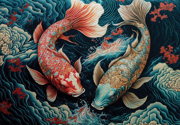 Postershop Fototapeta vliesová: Art koi carps ocean - 208x146 cm