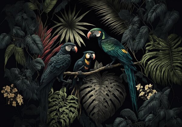 Postershop Fototapeta vliesová: Nature jungle parrots leaves - 208x146 cm
