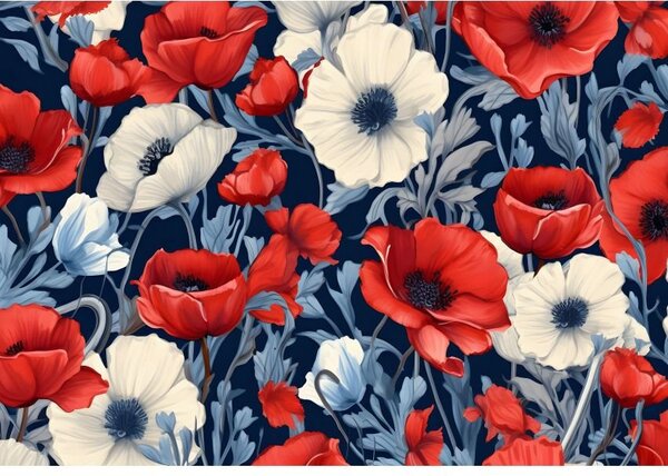 Postershop Fototapeta vliesová: Art Nature Big White Red Flowers - 208x146 cm