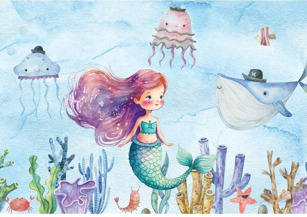 Postershop Fototapeta vliesová: For kids mermaid watercolour (1) - 208x146 cm