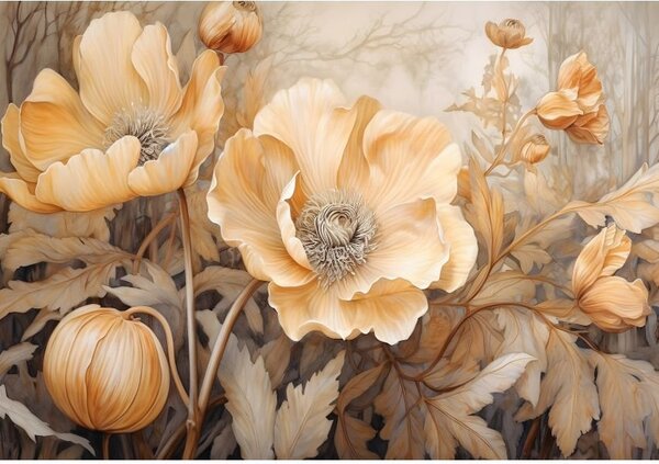 Postershop Fototapeta vliesová: Art Nature Beige Big Flowers - 208x146 cm