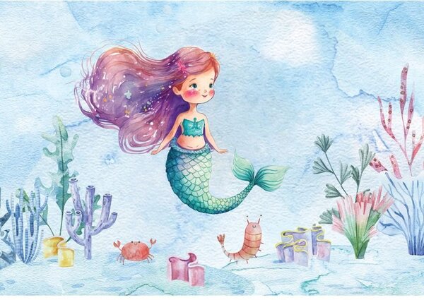 Postershop Fototapeta vliesová: For kids mermaid watercolour - 208x146 cm