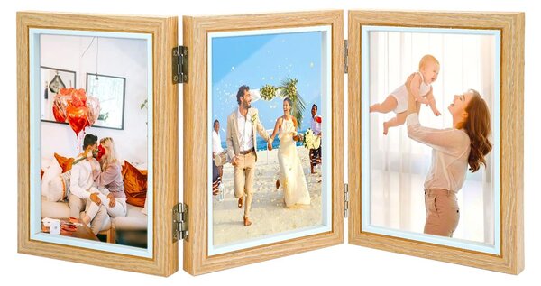 Rám na fotografie ze dřeva – trojité – 10 x 15 cm – skládací – pro koláž – s trojitým závěsem – ideální na svatbu